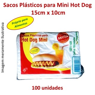 100 SACOS PLÁSTICOS "MINI HOT DOG" 15cmX10cm em Oferta na Shopee