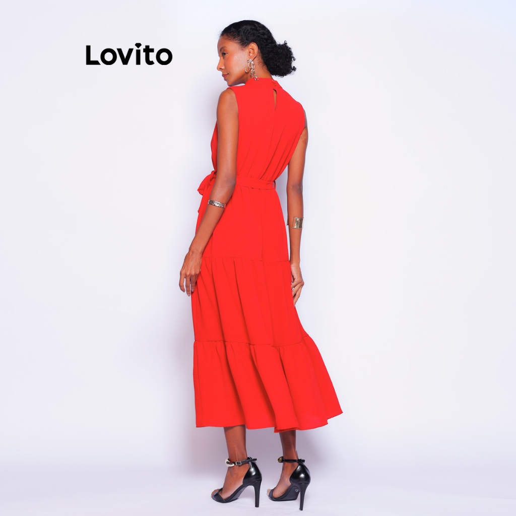 Detalhes do Lovito Vestido Feminino Longo Elegante com Babados LB603BRL633
