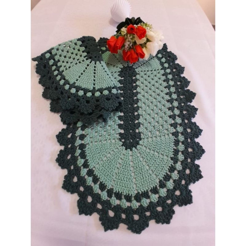 Par Tapetes em Crochê – Tons de Verde – Feito à Mão