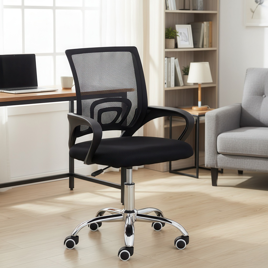 Cadeira De Escritório Tela Mesh Ribs Estofado Ergonômico Com Regulagem De Altura Base Gira...