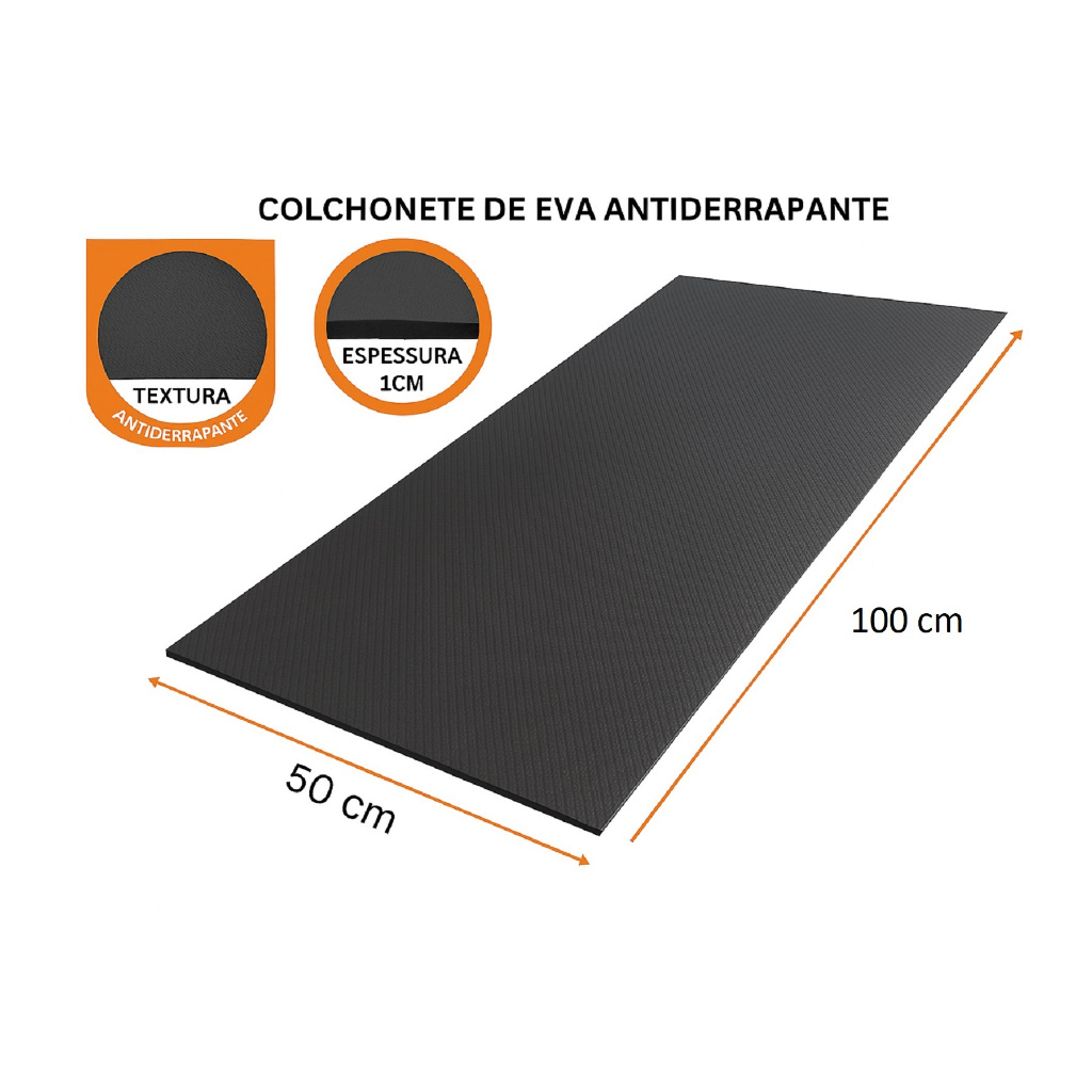 Colchonete Eva Tapete Yoga Fit Exercícios 100x50x1cm10mm Preto Ioga Pilates Ginástica Academia