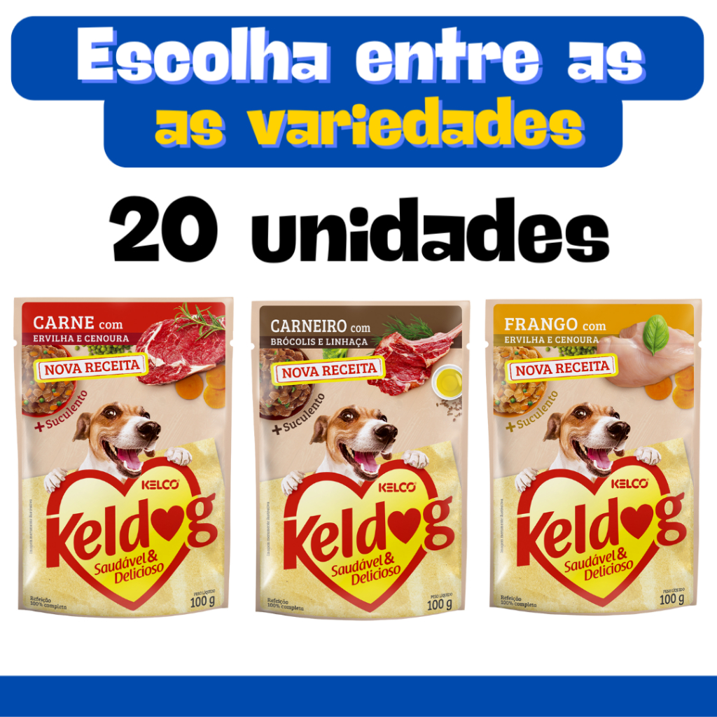 Keldog sachê ração umida para cães 100gr caixa com 20 unidades