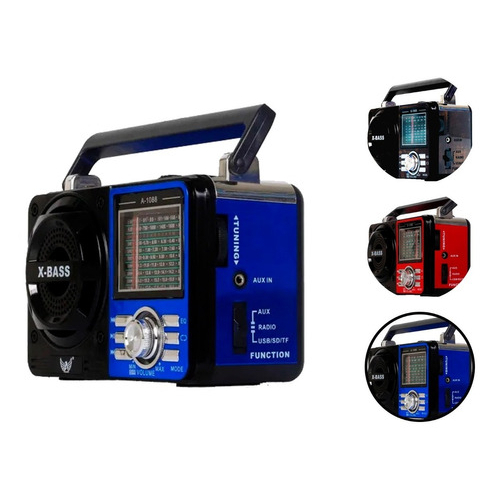 Rádio A Pilha E Tomada Am Fm Sw Pendrive Com Sd Radinho Usb Cor Azul
