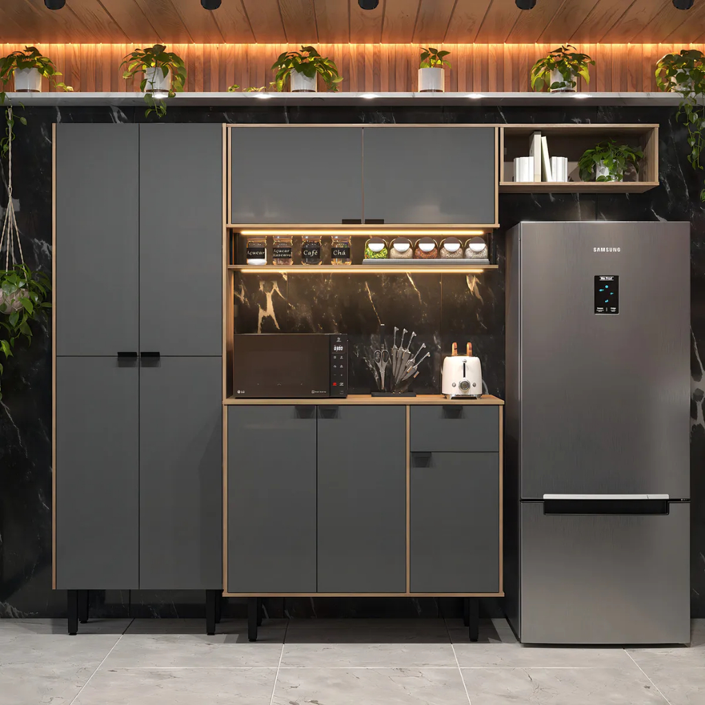 Cozinha Completa Compacta Mdf Estilo Industrial Com Armários Modulados E Puxadores Em Metal Mod: Cozinha Esperta Top em Oferta na Shopee