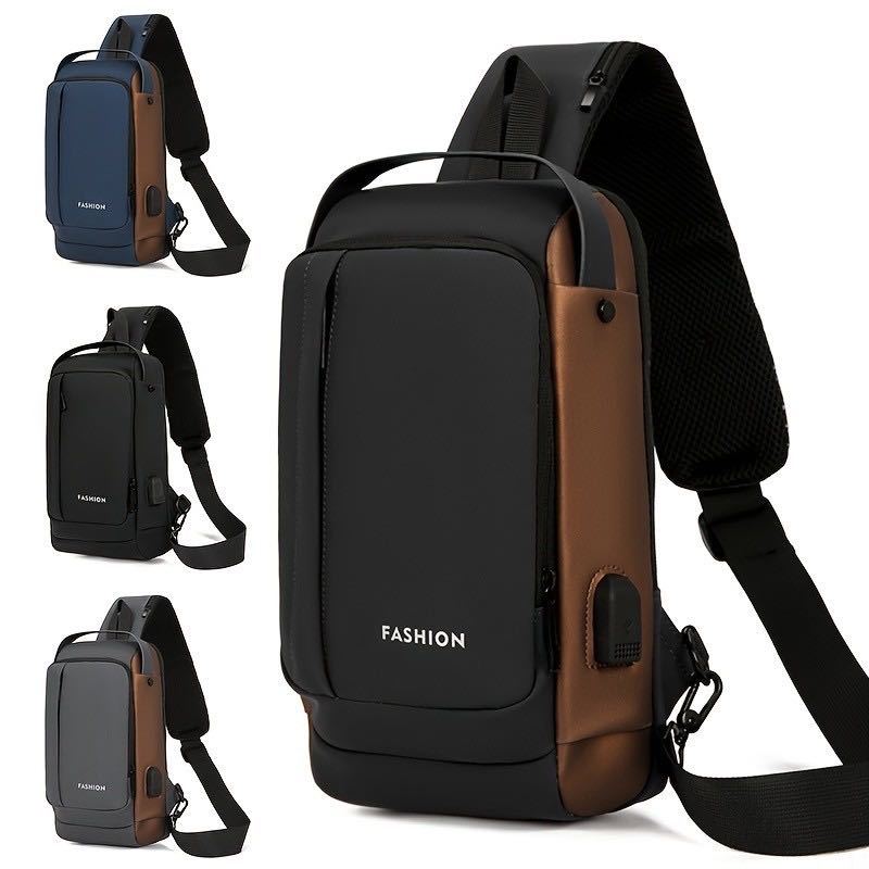 Mochila De Peito Masculina À Prova D'água Com Trava De Código Usb Tecido Com Detalhe Na Costura Mais Um Bolso em Oferta na Shopee