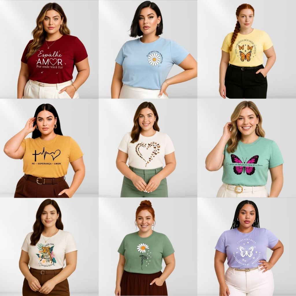 Kit 3 Camiseta Feminina Plus Size Manga Curta Gola Redonda Básica Casual em Oferta na Shopee
