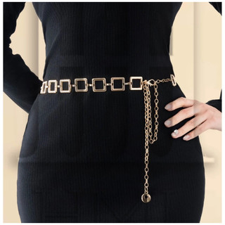 Cinto Feminino Corrente Dourada Moda Casual e Festa Quadradas HL-41
