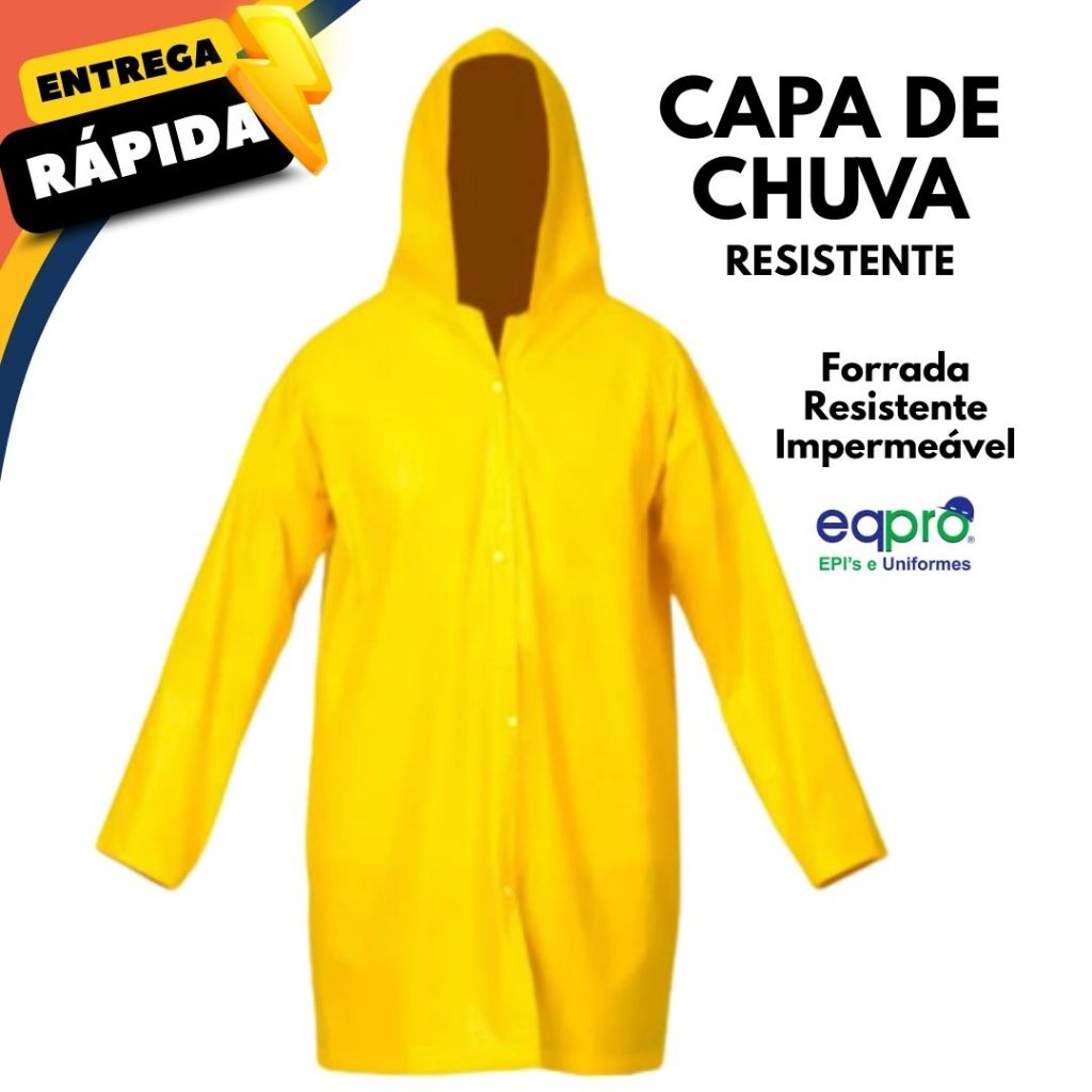 Capa De Chuva Amarela Impermeável PVC Forrado Com Capuz Proteção Segurança EPI em Oferta na Shopee