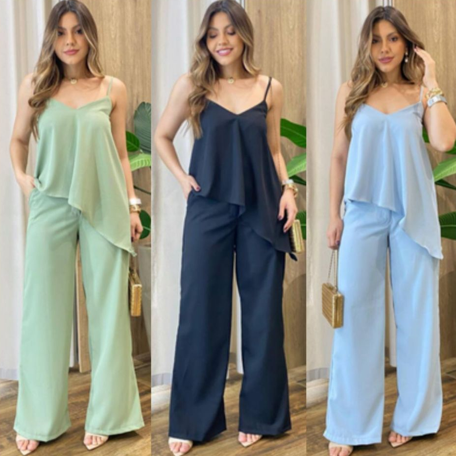 Conjunto Feminino Pantalona com Blusa Assimétrica – Moda Elegante e Confortável Verão