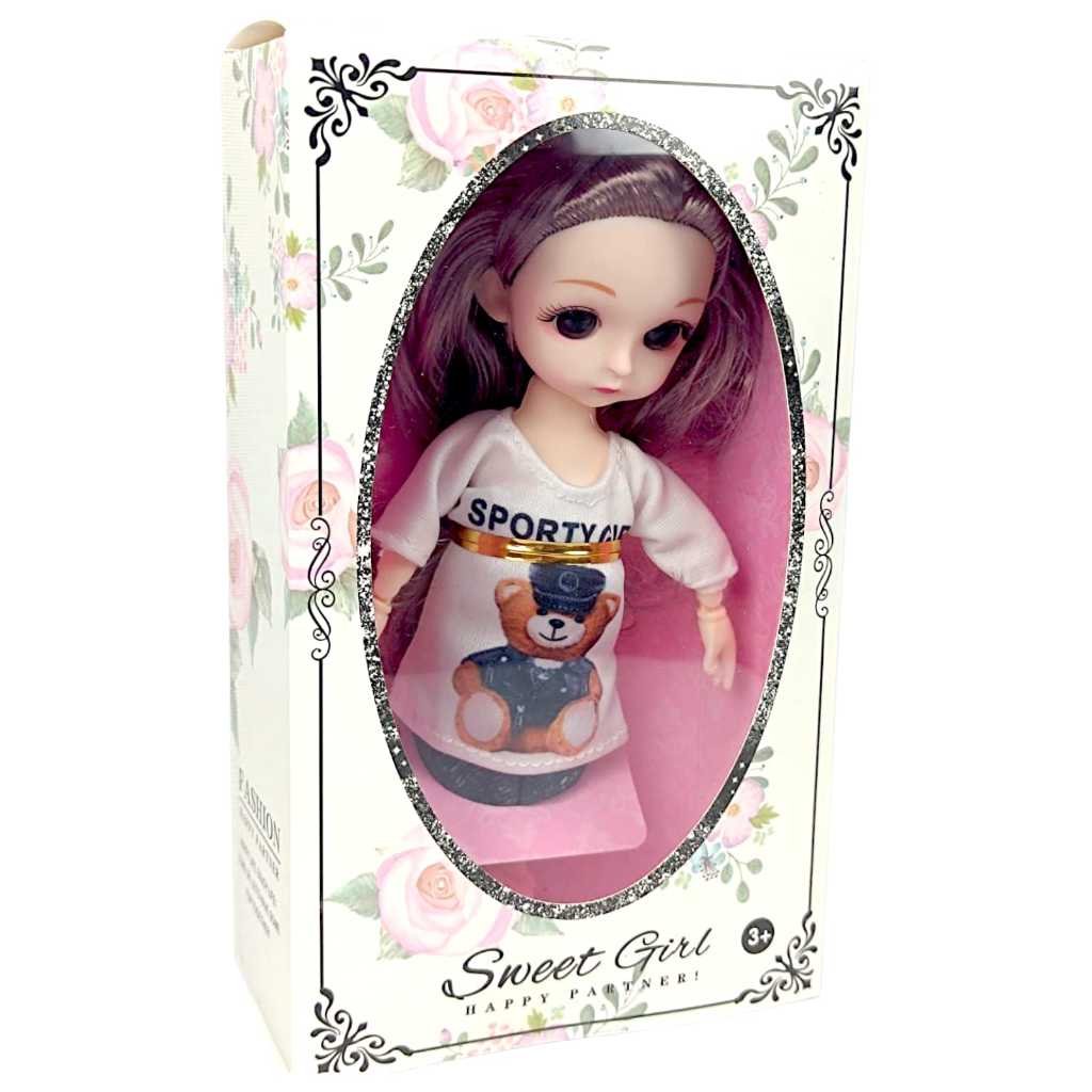 Boneca Sweet Girl 18cm com Vestido Ursinho Sporty - Toys Import J24327 em Oferta na Shopee