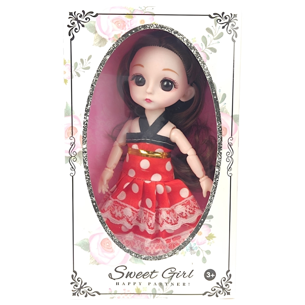Boneca Sweet Girl 18cm Com Vestido Vermelho Poá - Toys Import J24327 em Oferta na Shopee