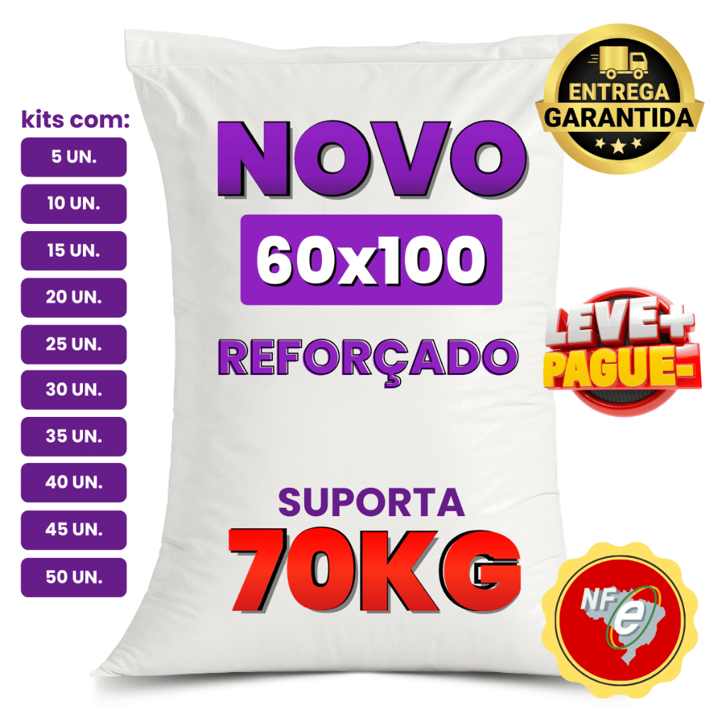 Saco Rafia Entulho Obra Milho 60x100 70kg Kits de 5 a 50 Unidades Preço Atacado Entrega Imediata