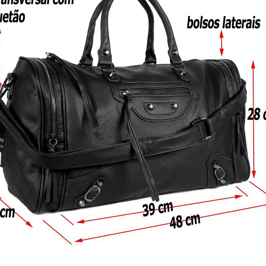 mala de mão, viagem fechamento zíper, 2 bolsos laterais, boldo interno