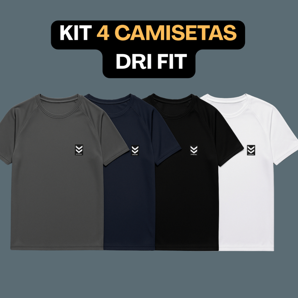 Kit 4 Camiseta Dry Fit Preta Masculina Academia Caminhada Fitness Confortável Treino