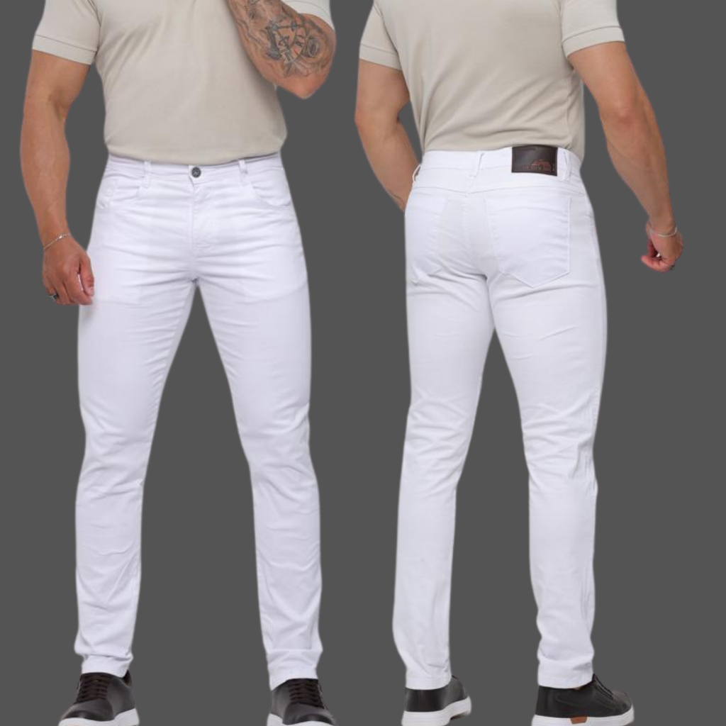 CALÇA JEANS MASCULINA BRANCA SKINNY JEANS PREMIUM  COM ELASTANO LAYCRA  CALÇA BRANCA SUPER COMFORT ZERO TRANSPARENCIAA em Oferta na Shopee