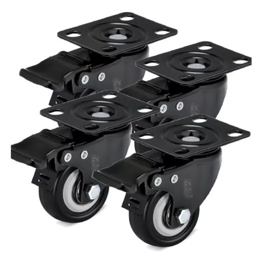 Kit 4 Rodizios Para Carrinhos Móveis Base Giratória Com Freio E Trava em Oferta na Shopee
