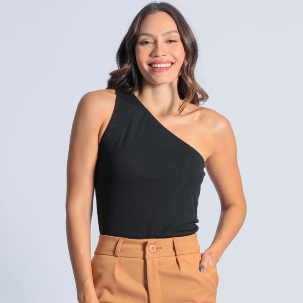 Blusa Um Ombro Suplex com Forro Regata Feminina Básica Mula Manca Suplex para o Verão