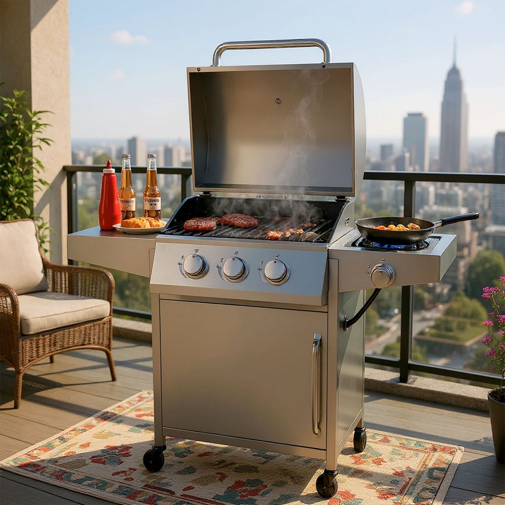 Imagem Churrasqueira Inox a Gas 3 Queimadores Americana Com Rodinhas profissional acendimento automatico 😍😍