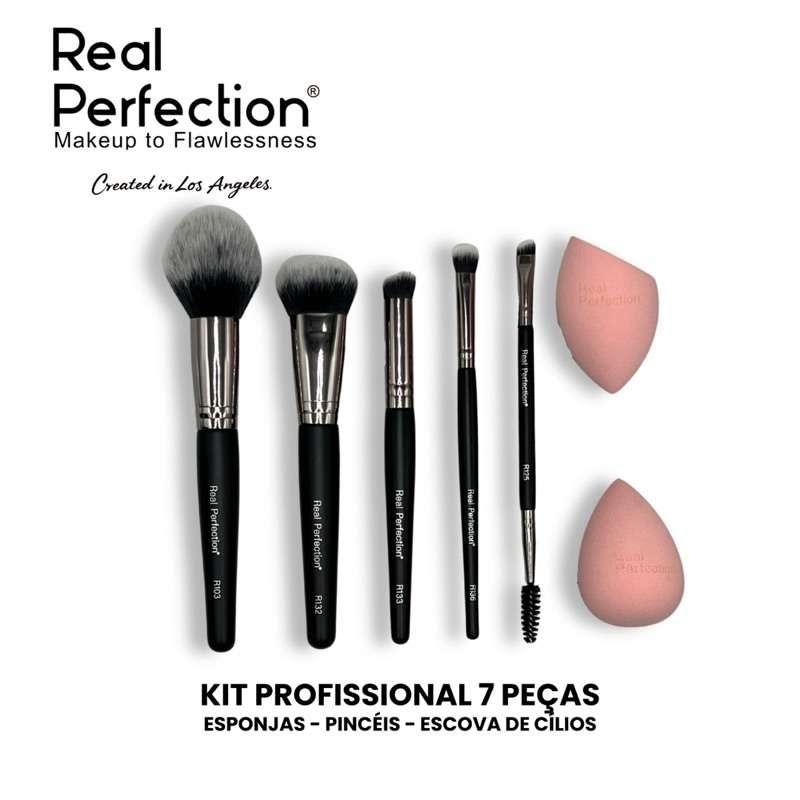 Kit 7 Peças Profissional de Maquiagem – Real Perfection Pincéis, Esponjas e Escova de Cílios em Oferta na Shopee