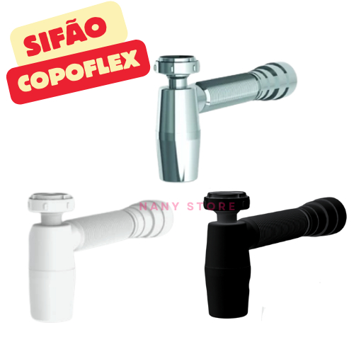 Sifão Copoflex Sanfonado Para Pia e Lavatorio Preto Branco Cromado