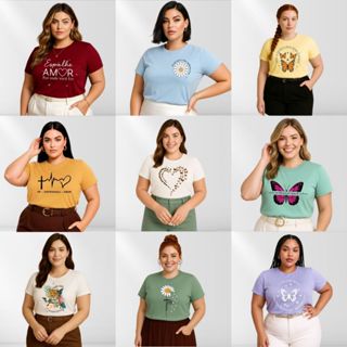 Kit 3 Blusa Femininas Plus Size Manga Curta Gola Redonda Básica Casual em Oferta na Shopee