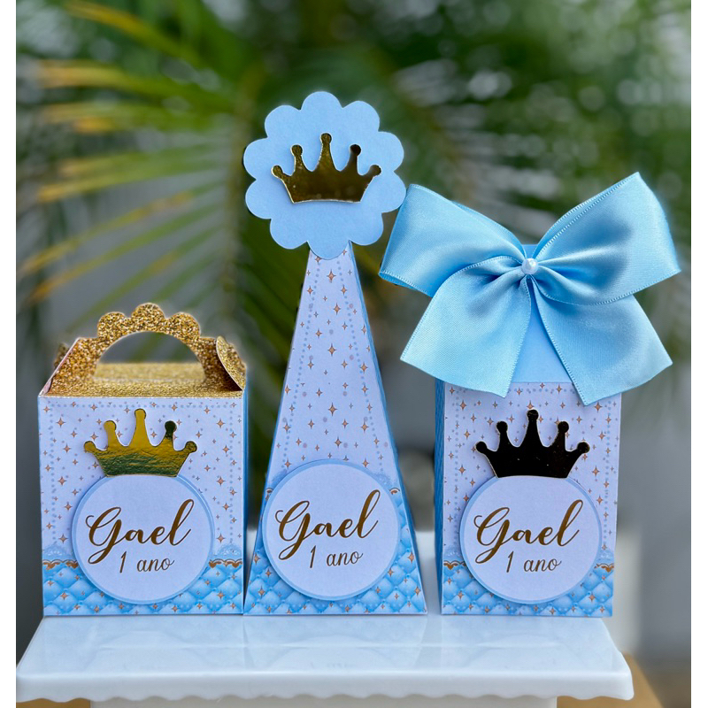 Kit Caixas Personalizadas Príncipe -Pegue e Monte- Lembrancinha Realeza Menino -Decoração de Festa Infantil