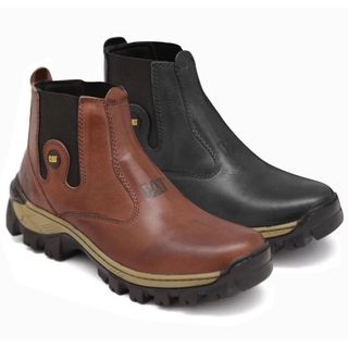 KIt 2 Pares de Bota Botina CAT Masculina Adventure Trilha De Couro Leve Confortável Impermeável e Solado Macio Envio Ja