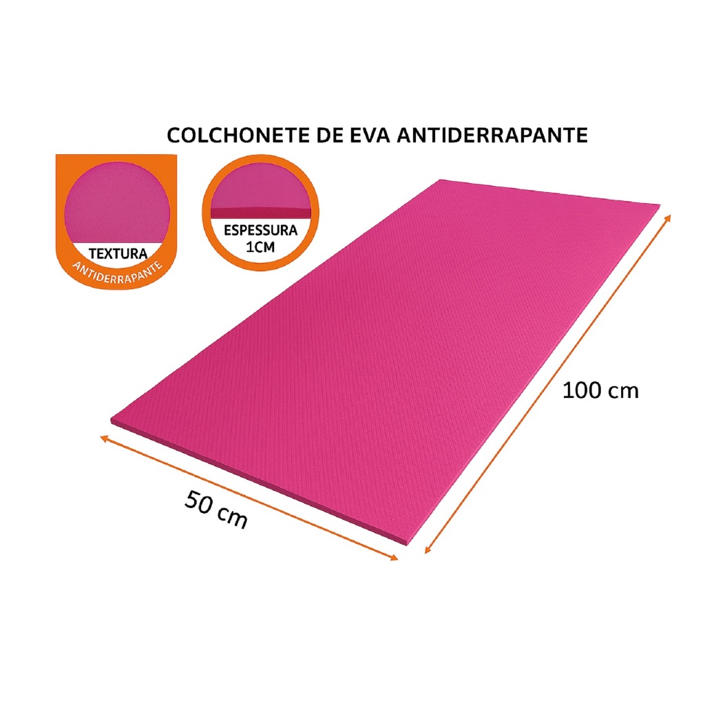 Colchonete Tatame Tapete EVA 100x50x1cm Espessura 10mm Rosa Antiderrapante Ioga Yoga Ginástica