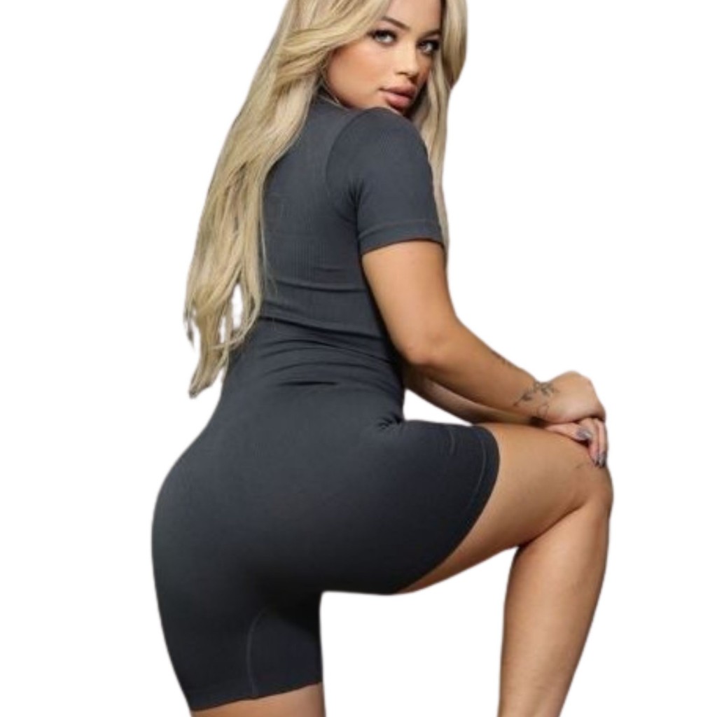 Macaquinho Feminino Fitness Moda Gringa Curto Zíper Academia Fitness , Crossfit, Treino e Dia a Dia
