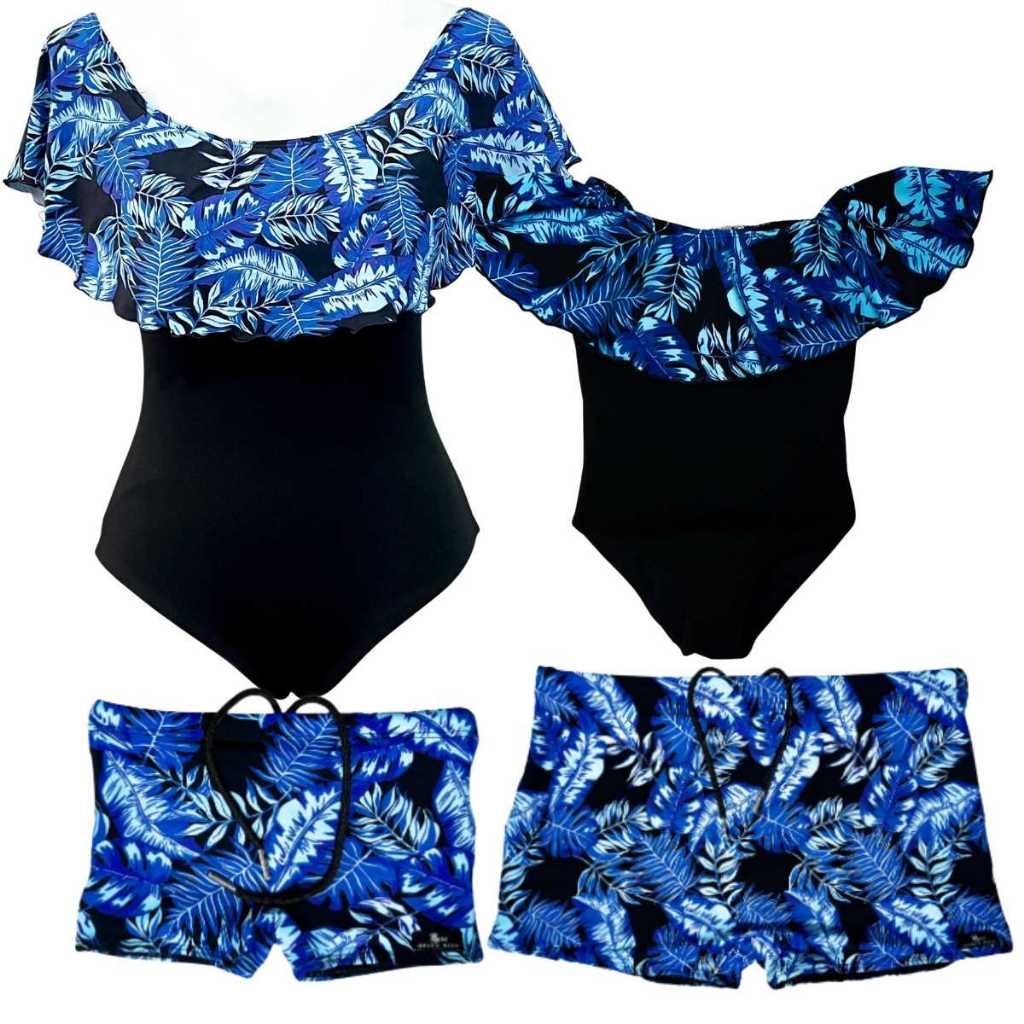 Monte Seu Kit Moda Praia Familia Mae, Pai, Filha e Filho Maio Sunga Biquini Tropical Proteção UV