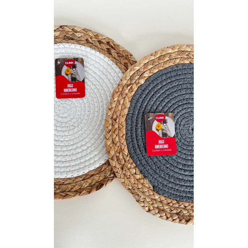 JOGO AMERICANO REDONDO FIBRA NATURAL E ALGODAO 30 CM X 30 CM X 0,5 CM