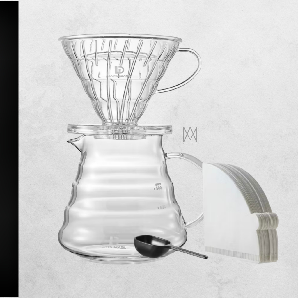 Kit Cafeteira V60 Completo – Jarra de Vidro + Porta Filtro + 40 Filtros de Papel em Oferta na Shopee