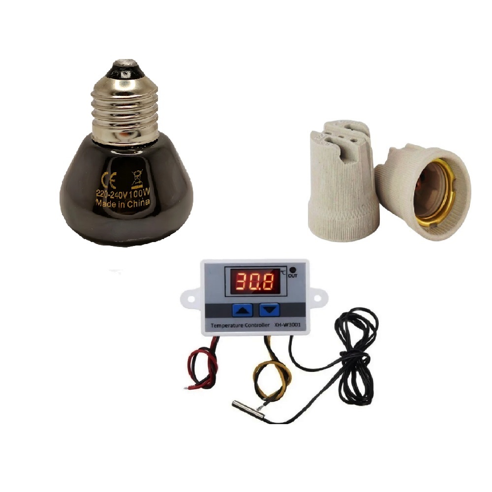 Lâmpada Aquecedora Ceramica 100W para terrario 100W com soquete e Controlador de temperatura termostato
