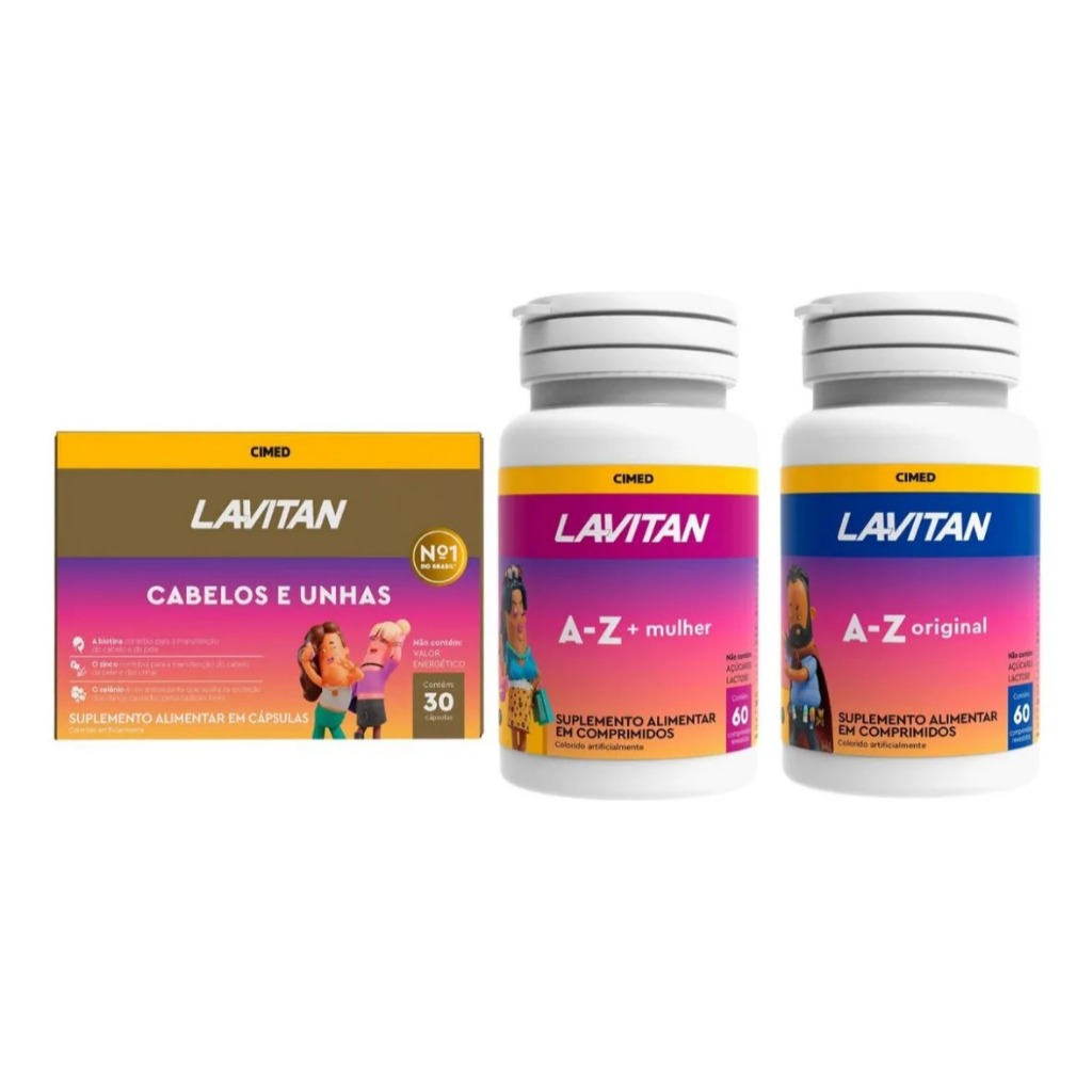 Kit Lavitan para família Cabelos e Unhas 30 Cápsulas + Az Original + Az Mulher 60 Comprimidos