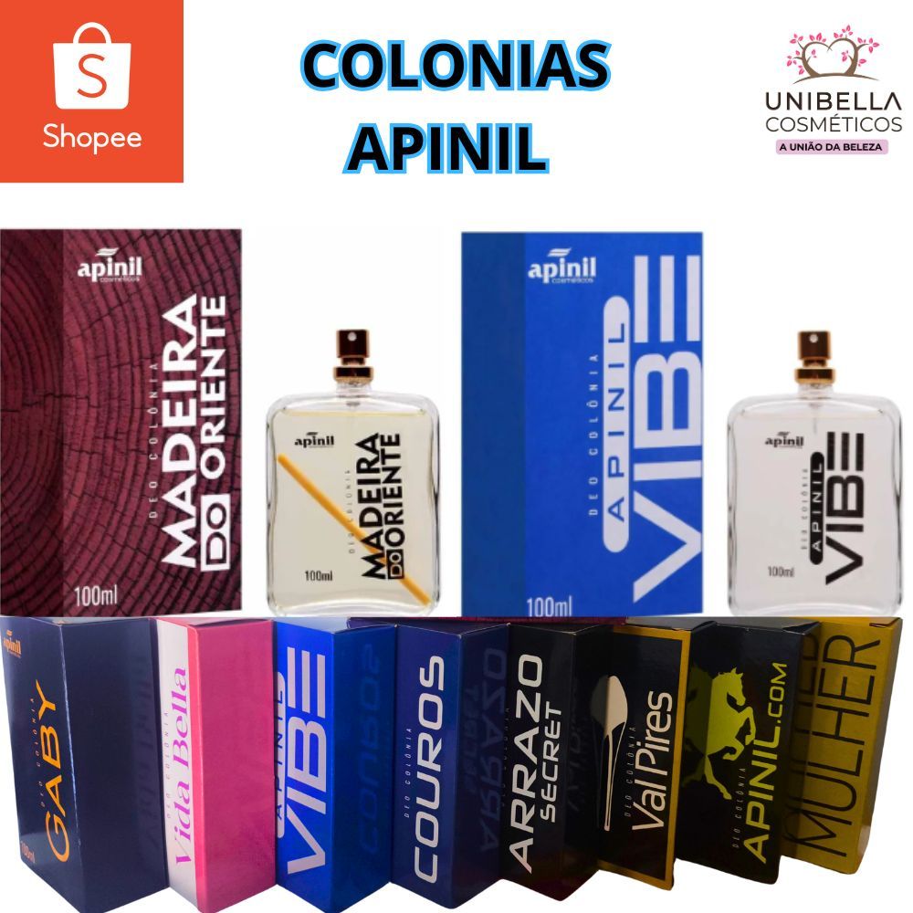 Kit 06 Perfume Deo Colonia 100ml Apinil (Madeira do Oriente, Vibe, Couros, e Outros em Oferta na Shopee