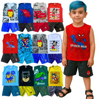 Kit 12 Roupas de Menino – 6 Camisetas Regata + 6 Bermudas Estampas Divertidas! em Oferta na Shopee