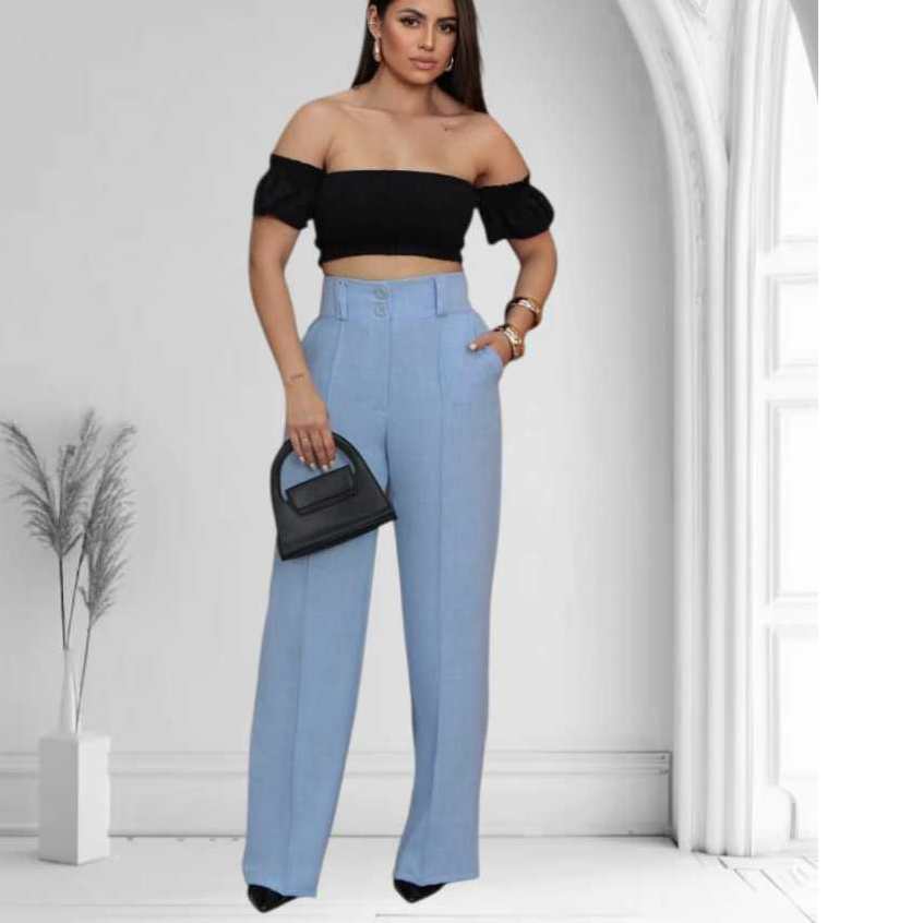 Calça Feminina Pantalona Socaial Alfaiataria Cores Pastéis Candy Color Moda Elegante
