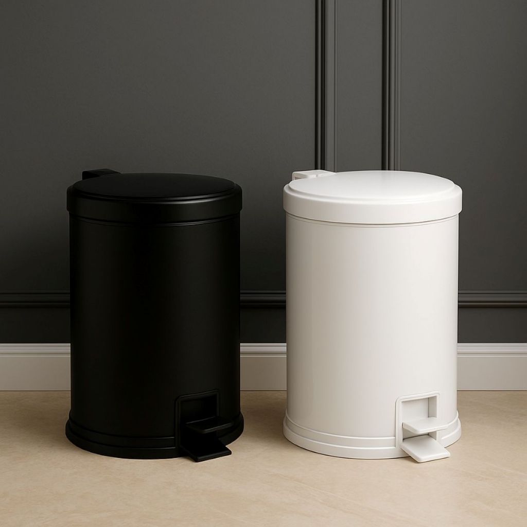 Lixeira Aço Flandres 12l Pedal e Tampa Preta Branca Cozinha Quarto Escritório