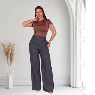 Calça Pantalona Feminina Alfaiataria Linhão com Bolso Calça Feminina Social Casual