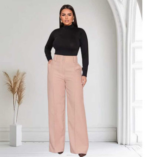 Calça Pantalona Feminina Linhão Social Casual Cintura Alta