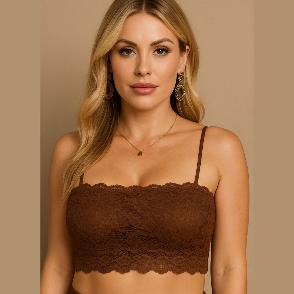 Top renda Cropped rendado com alça e bojo sexy