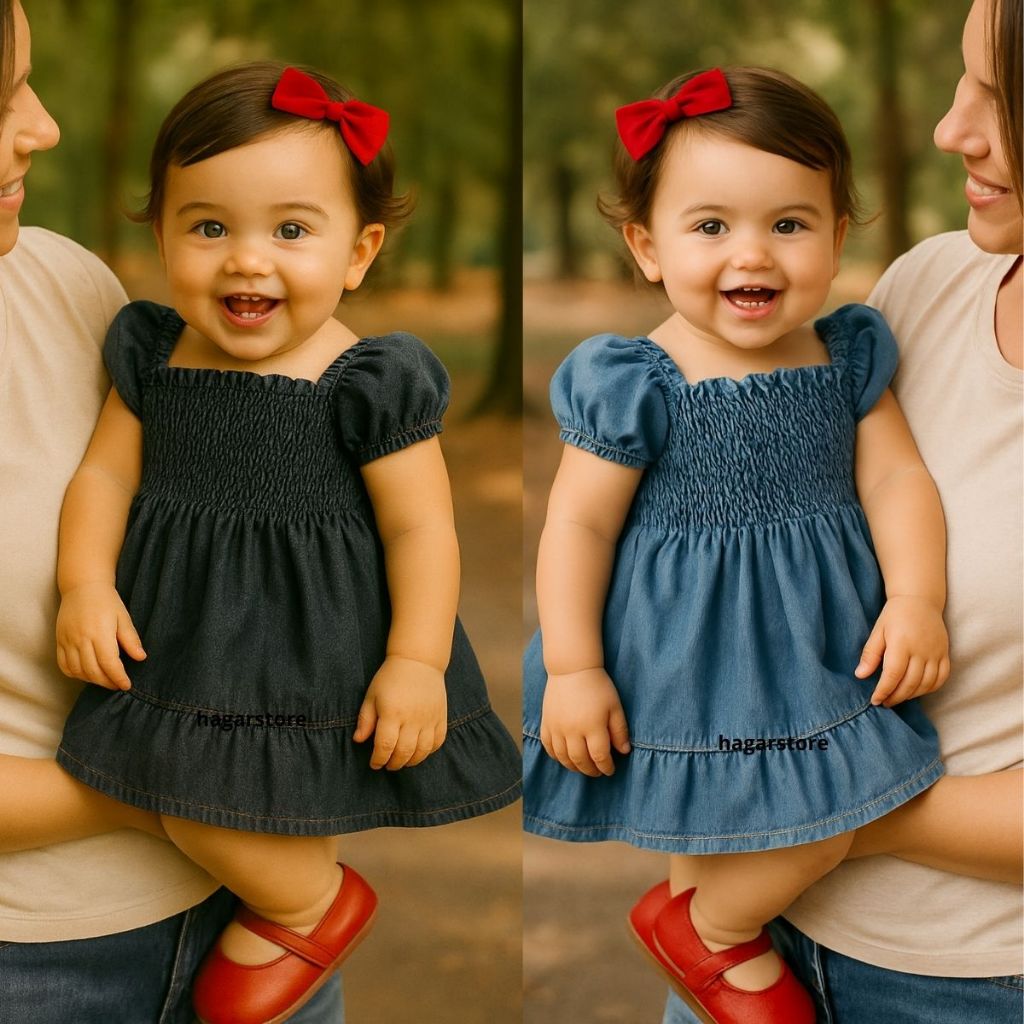 Kit 2 Vestidos Jeans Infantil com Manga e Alça – Look Charmoso e Fresquinho para o Verão