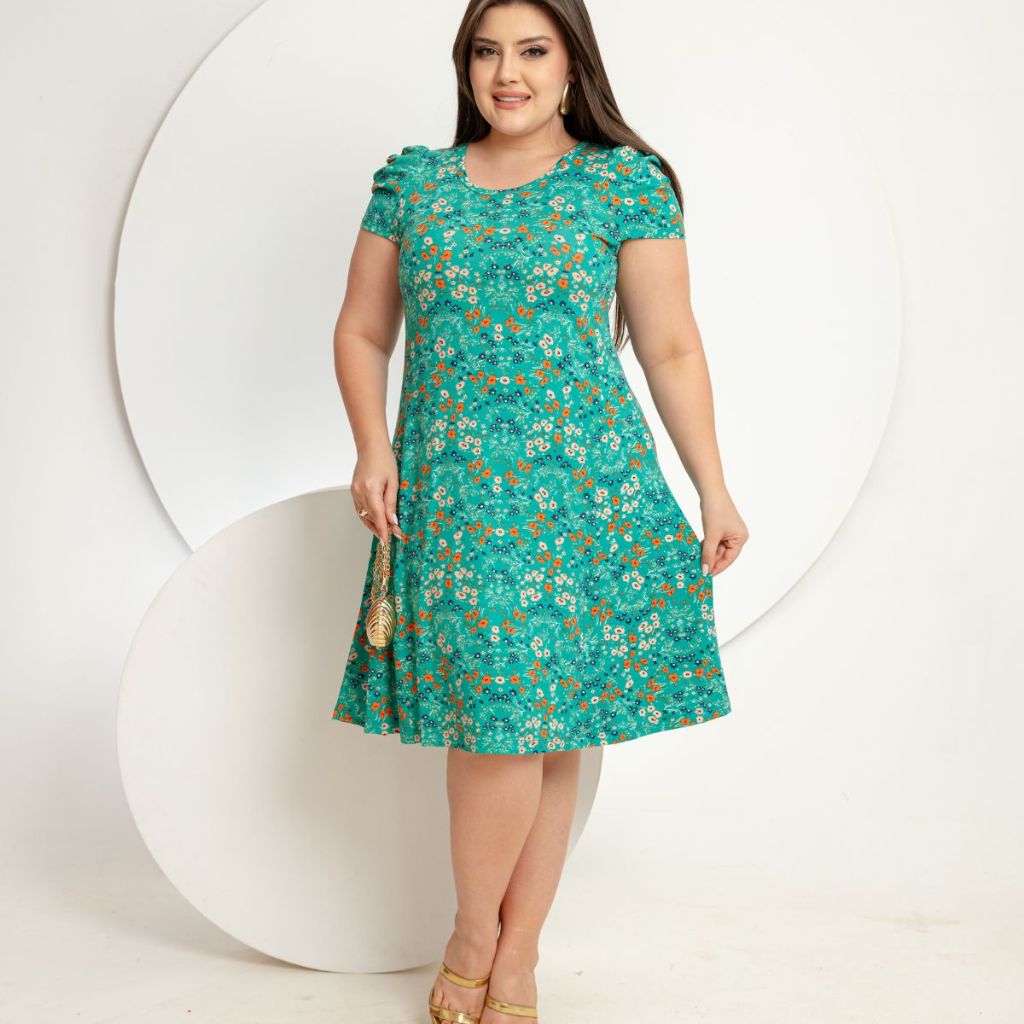 Vestido Feminino Evasê estampado Casual Confortável com Manga Curta em Oferta na Shopee