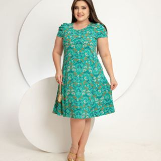 Vestido Feminino Evasê estampado Casual Confortável com Manga Curta em Oferta na Shopee