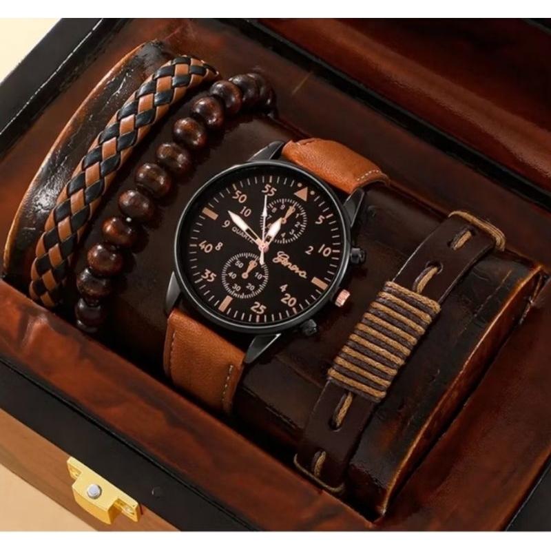 Relógio masculino de pulso geneva Combo Pulseiras couro sintético em Oferta na Shopee