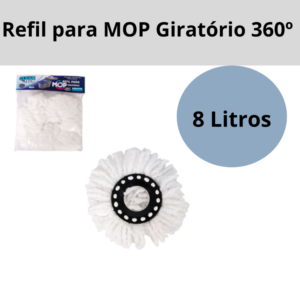 Refil Mop Redondo Gira Centrifuga Econômico Plástico Esfregão Microfibra 8 Litros Kit 2 Refis
