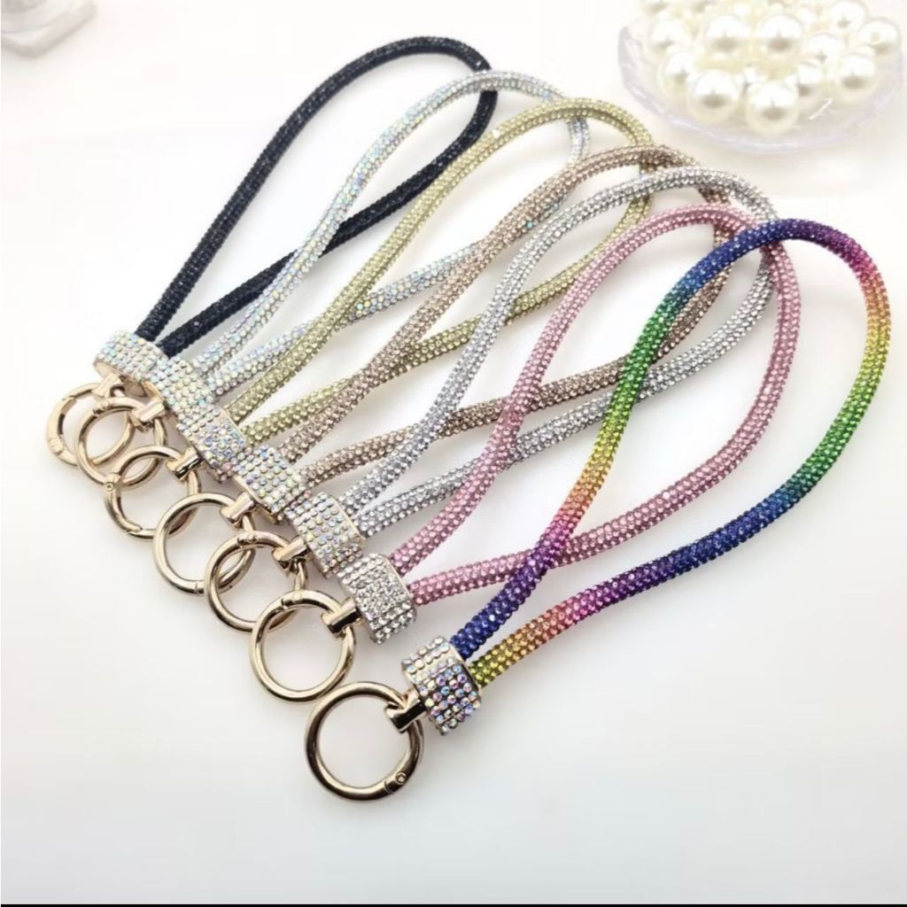 Cordão de Mão com glitter para Capa de Celular, couro para usar no Pulso, ant-Perda Corrente móvel pingente