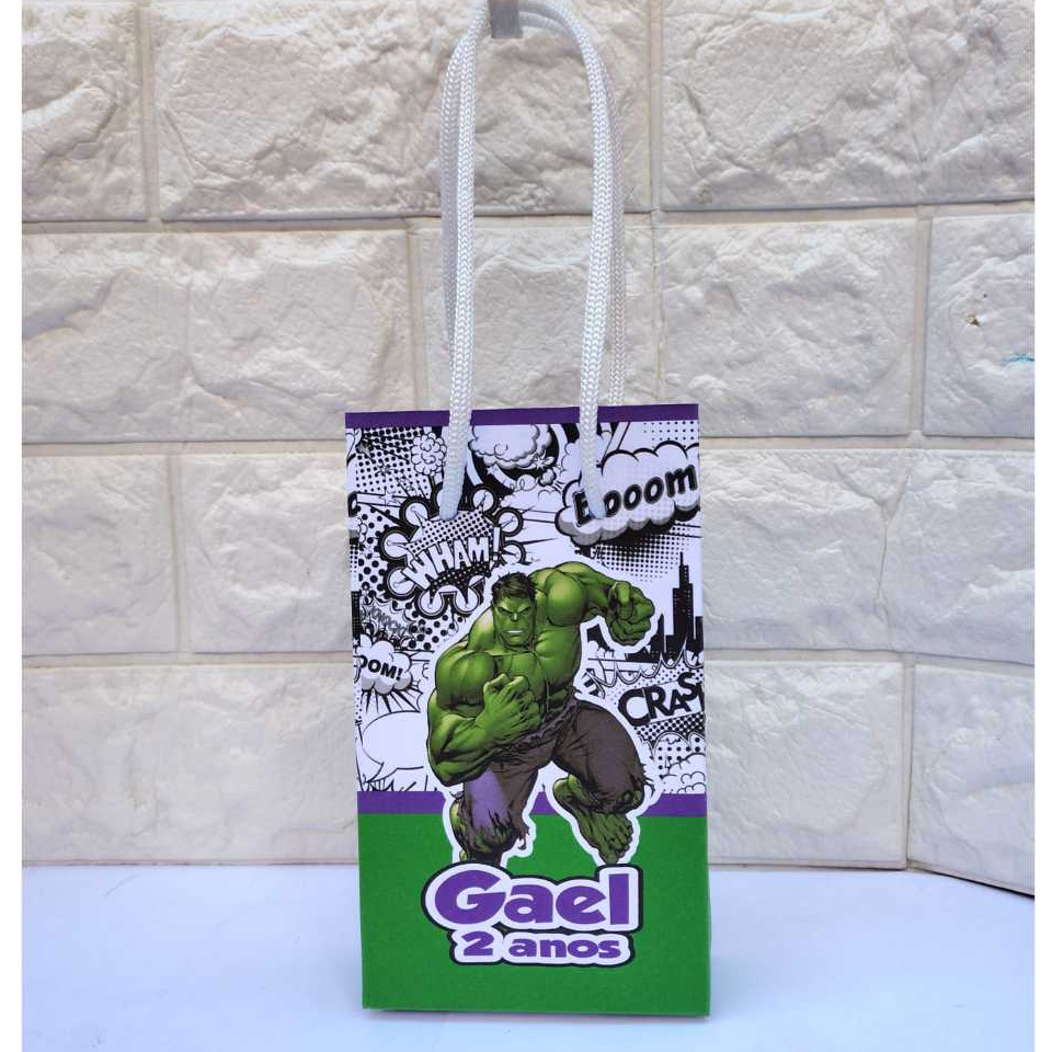 Sacolinha Surpresa Personalizada Hulk Lembrancinha Festa Infantil Pegue e Monte