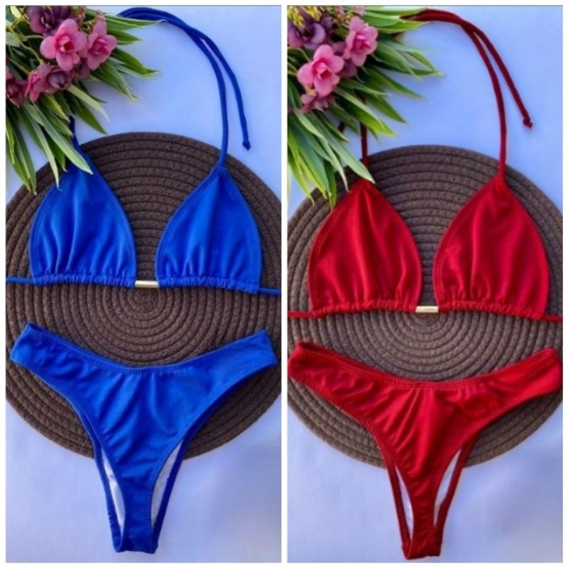 Biquíni cortininha asa delta feminino sem bojo forrado em Oferta na Shopee