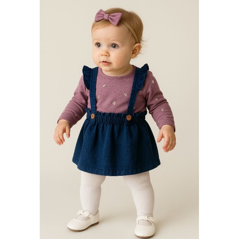 Salopete Bebê Jeans Carte com Blusa Roxa e Meia